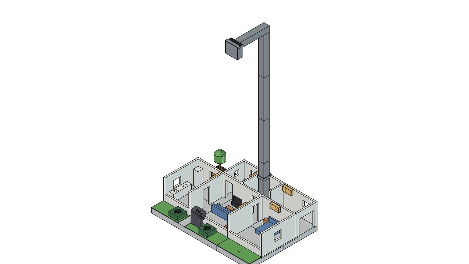 DomotiQ — il diorama completo con il palo della webcam che guarda la casa dall’alto